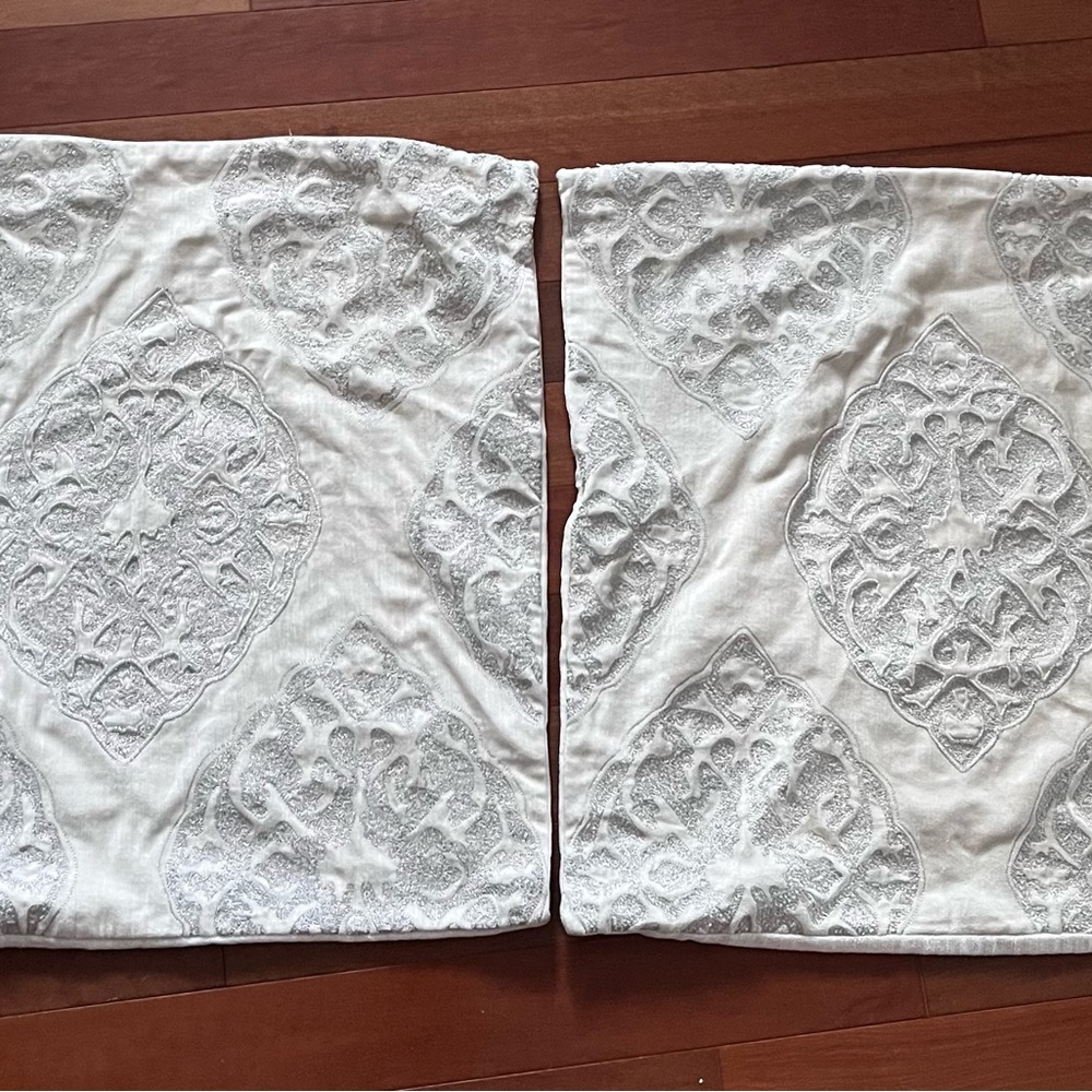Z Gallerie Set of Two (2)  Silver Cream Beaded Euro Pillow Shams